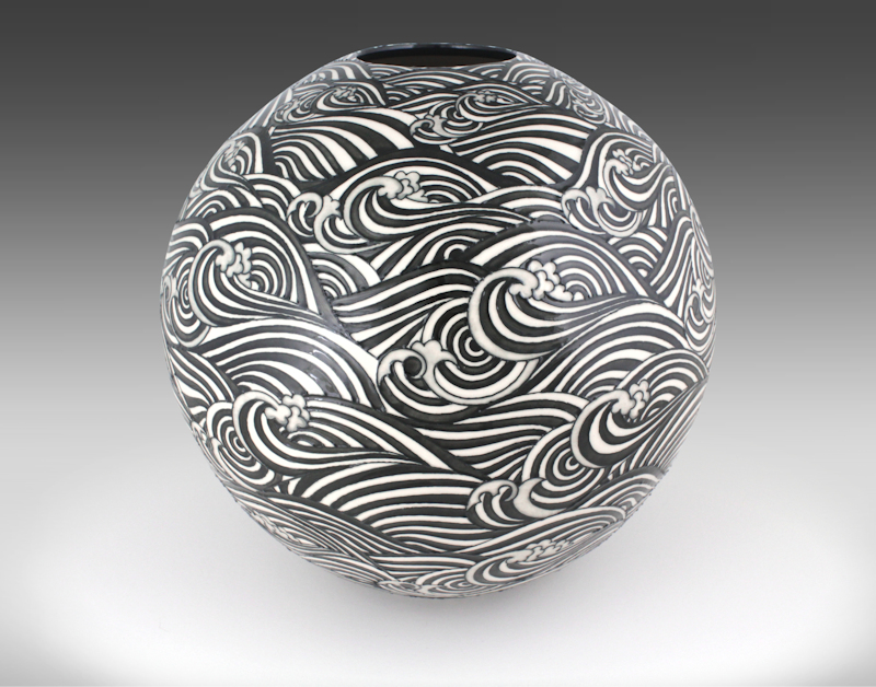 HW Designs - Wonders Of The Deep - Orbiting Waves - 12inch Spherical Vase